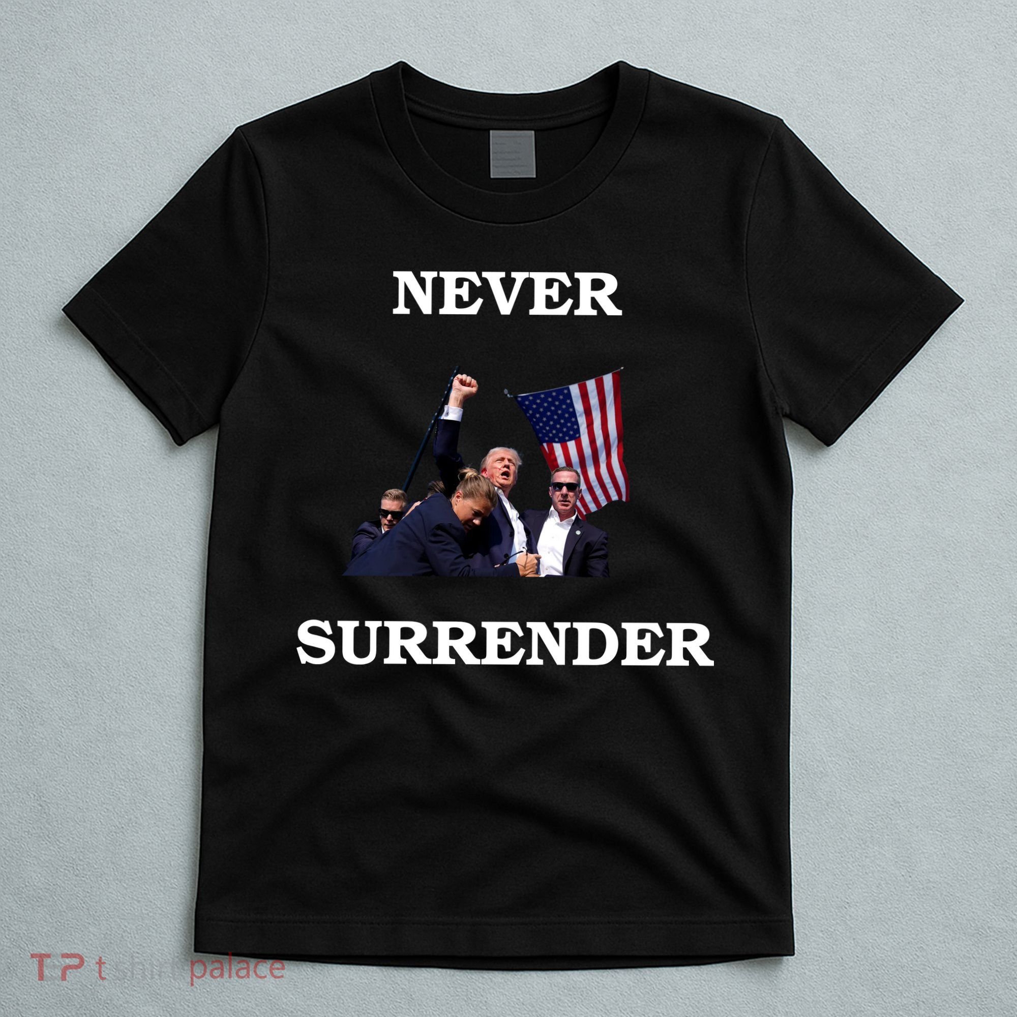 Trump Fist Bump In Air Never Surrender 2024 T-Shirt