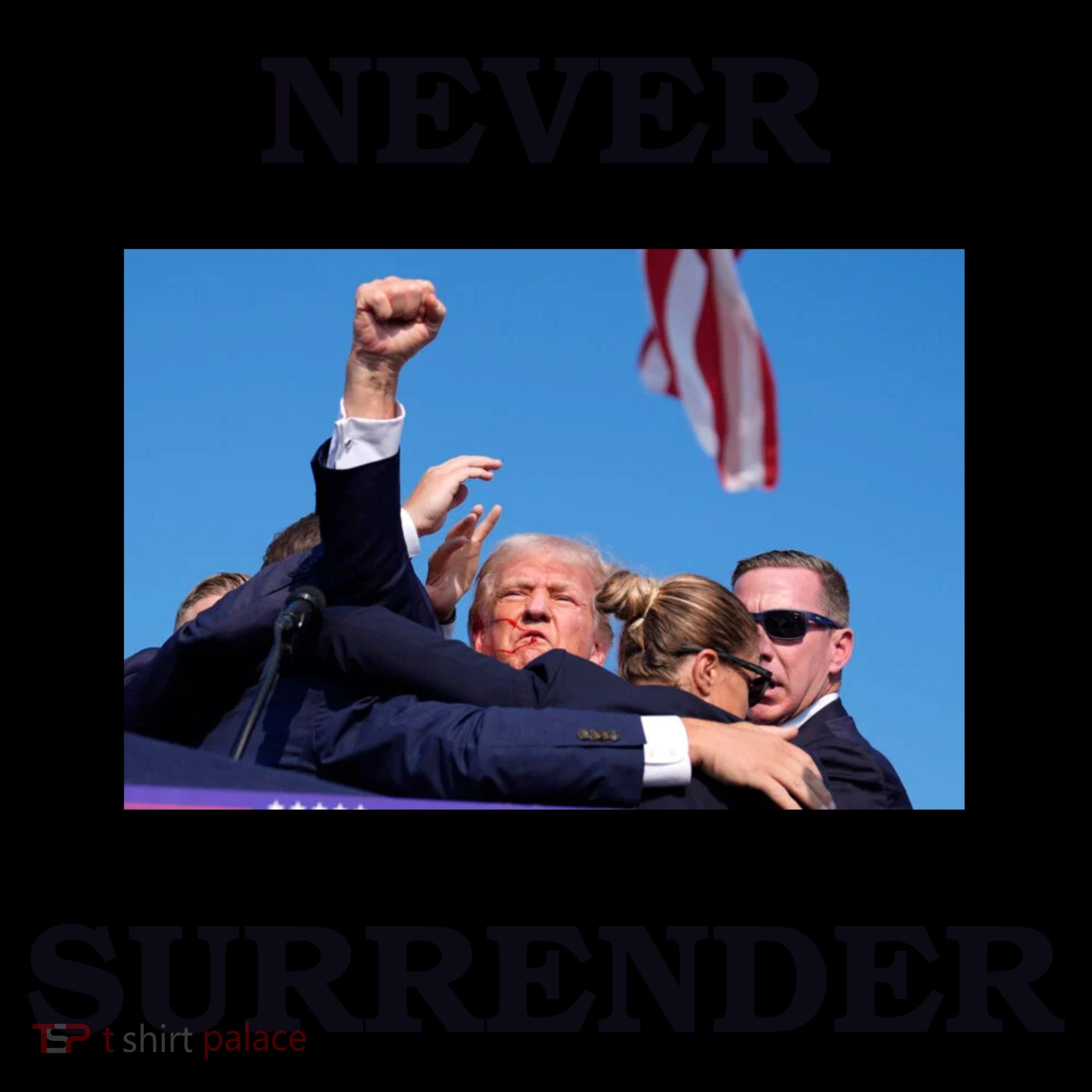 Trump Fist Bump In Air Never Surrender 2024 Coffee Mug