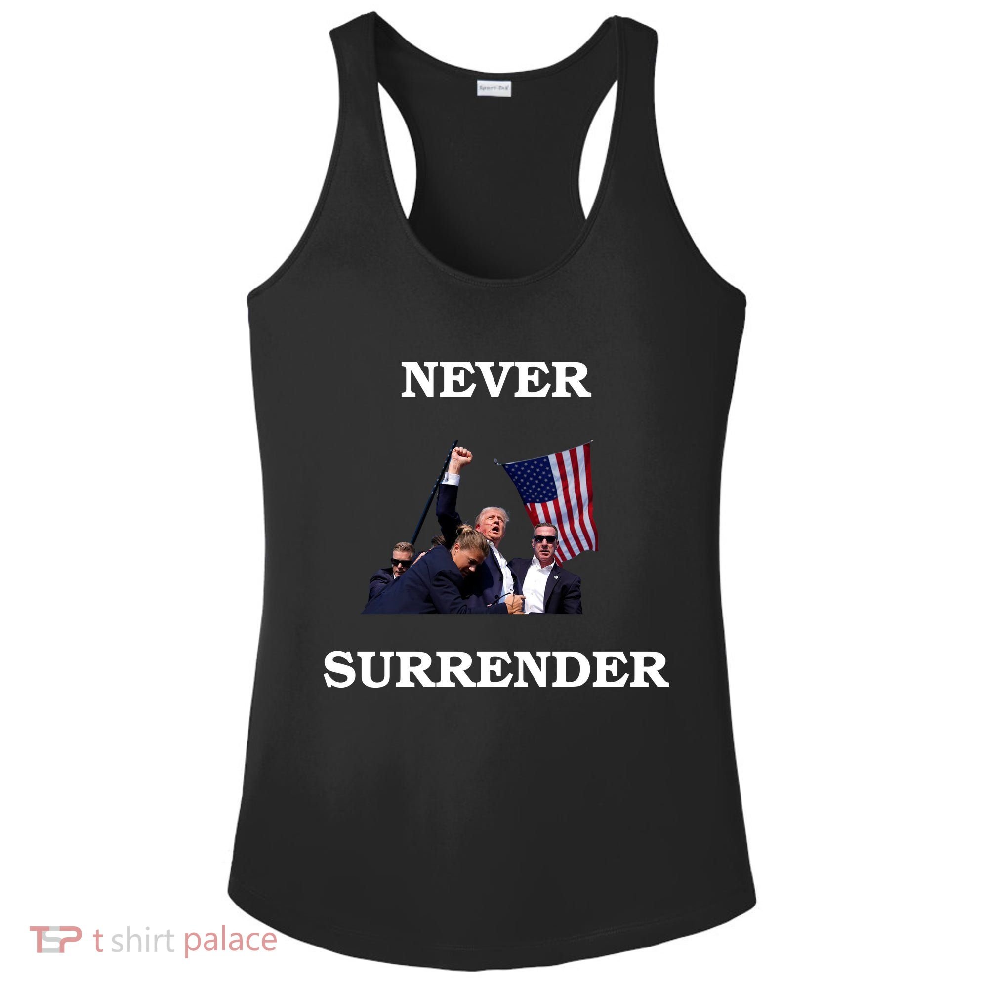 Trump Fist Bump In Air Never Surrender 2024 Ladies PosiCharge Competitor Racerback Tank