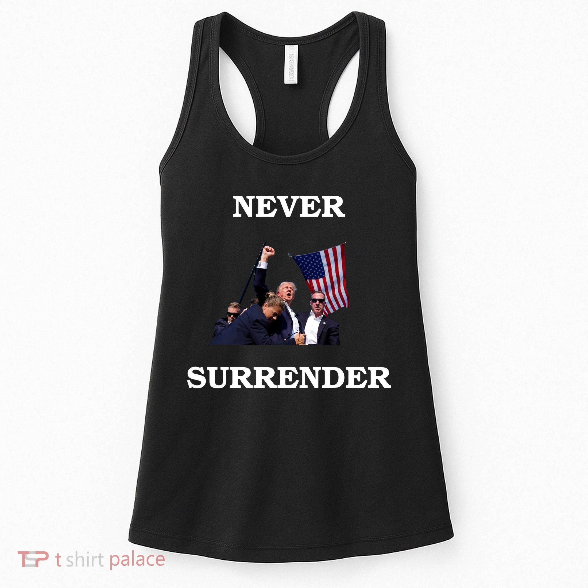 Trump Fist Bump In Air Never Surrender 2024 Women's Tank Top