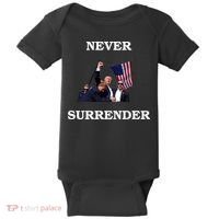 Trump Fist Bump In Air Never Surrender 2024 Baby Bodysuit thumb 0