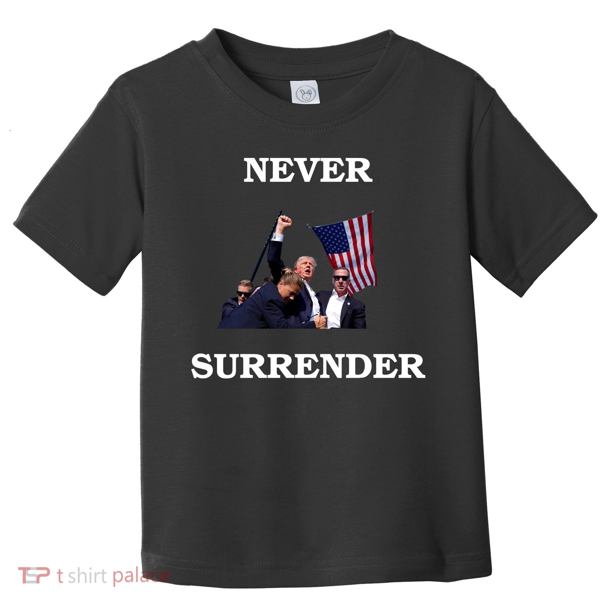 Trump Fist Bump In Air Never Surrender 2024 Toddler T-Shirt