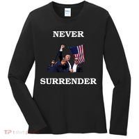 Trump Fist Bump In Air Never Surrender 2024 Women's Long Sleeve Shirt thumb 0
