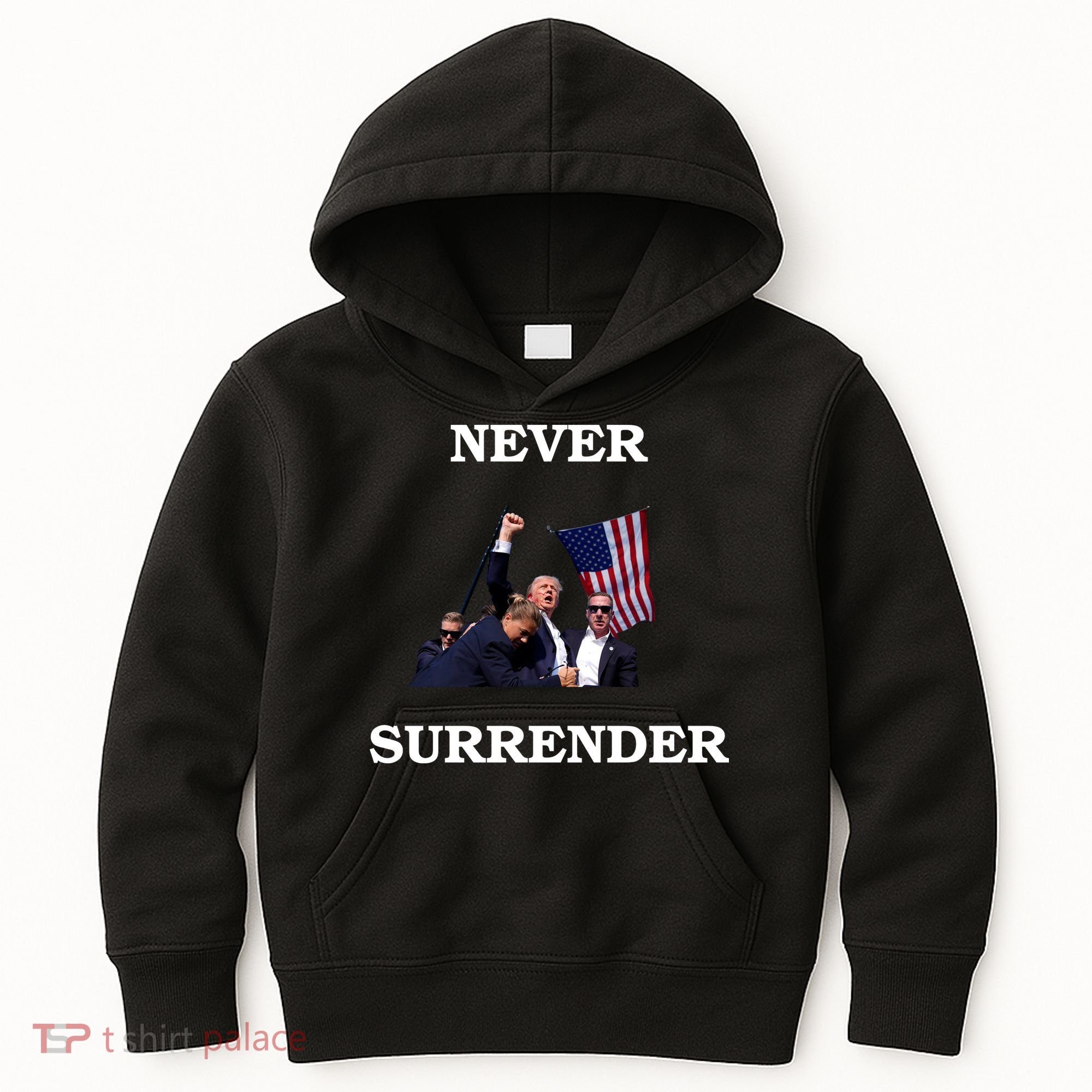 Trump Fist Bump In Air Never Surrender 2024 Kids Hoodie