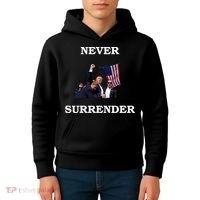 Trump Fist Bump In Air Never Surrender 2024 Kids Hoodie thumb 4