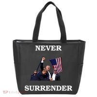 Trump Fist Bump In Air Never Surrender 2024 Tote Bag thumb 0