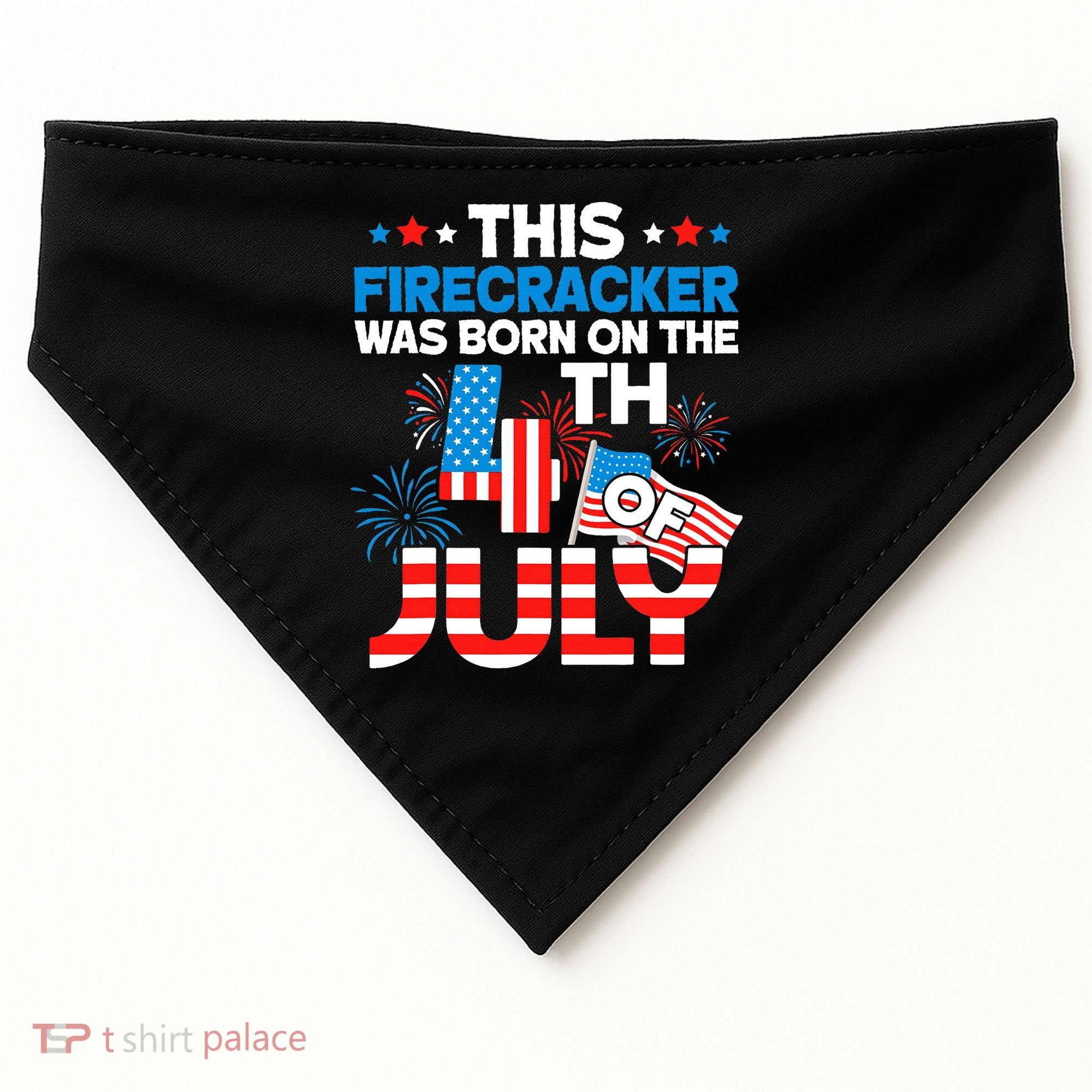 This Firecracker Born On 4th Of July Patriotic Birthday USA-Made Doggie Bandana