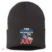 This Firecracker Born On 4th Of July Patriotic Birthday Sustainable Knit Beanie thumb 0
