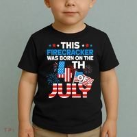 This Firecracker Born On 4th Of July Patriotic Birthday Toddler T-Shirt thumb 2