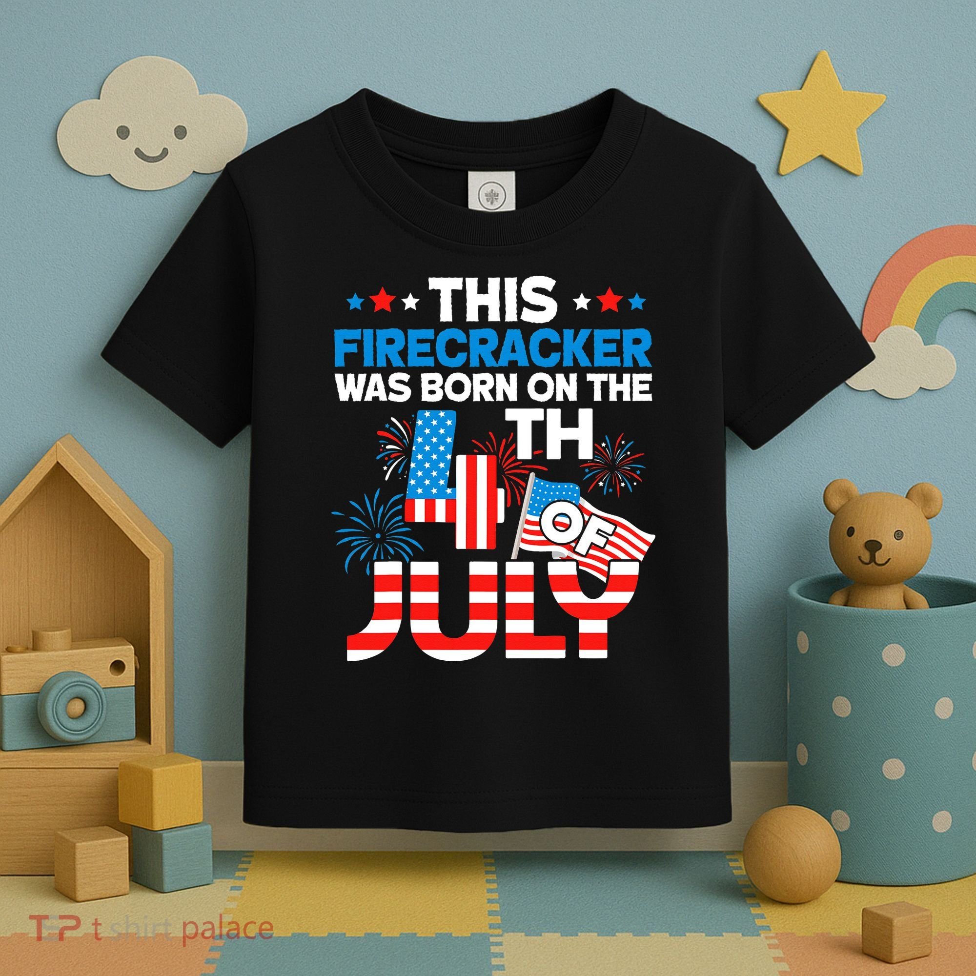 This Firecracker Born On 4th Of July Patriotic Birthday Toddler T-Shirt