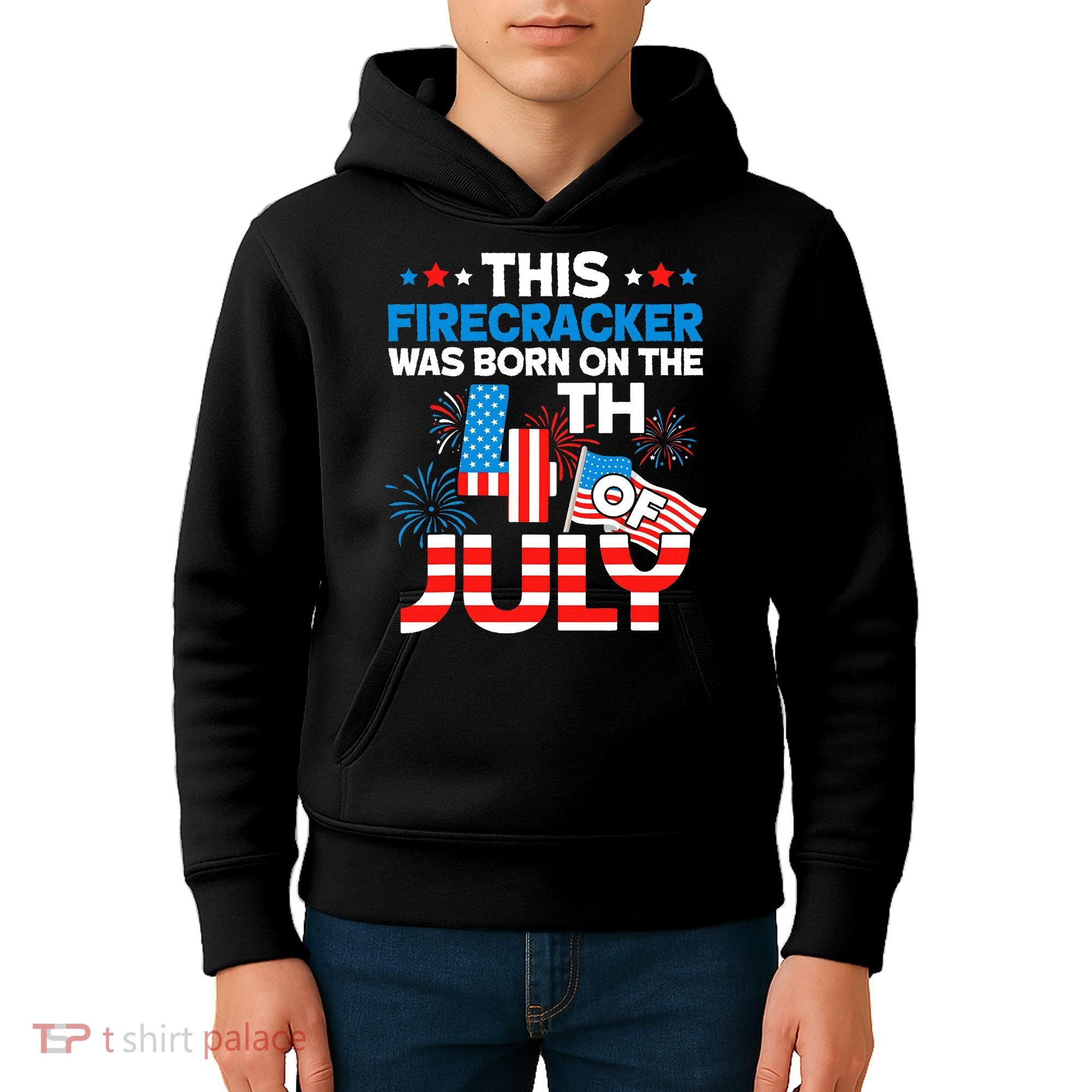 This Firecracker Born On 4th Of July Patriotic Birthday Kids Hoodie