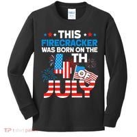 This Firecracker Born On 4th Of July Patriotic Birthday Kids Long Sleeve Shirt thumb 0