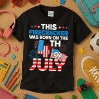 This Firecracker Born On 4th Of July Patriotic Birthday Kids T-Shirt thumb 3