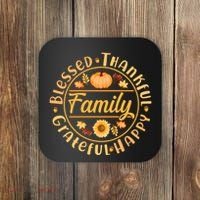 Thanksgiving Family Blessed Thankful Grateful Happy Emblem Coaster thumb 0