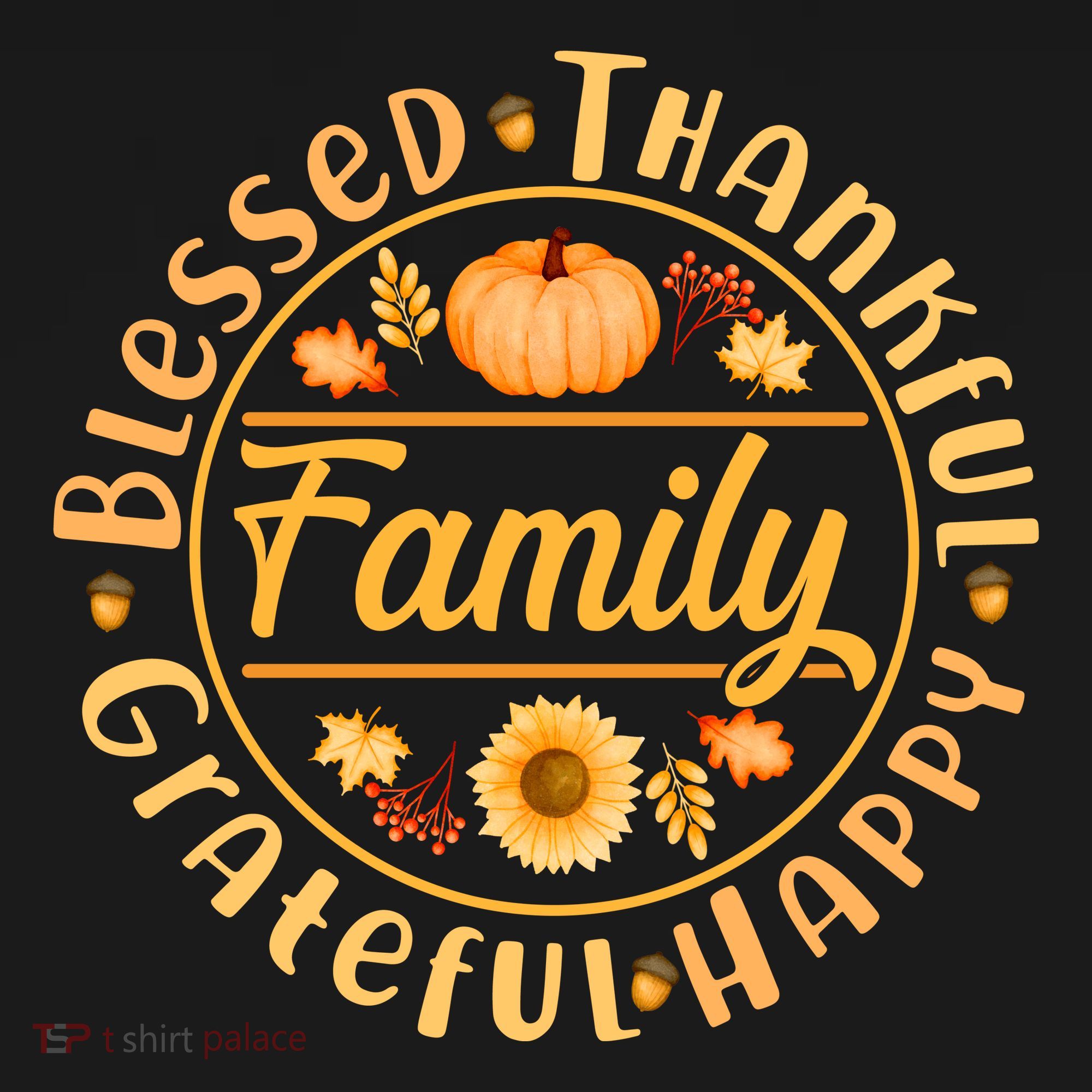Thanksgiving Family Blessed Thankful Grateful Happy Emblem Toddler Hoodie