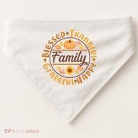Thanksgiving Family Blessed Thankful Grateful Happy Emblem USA-Made Doggie Bandana thumb 0
