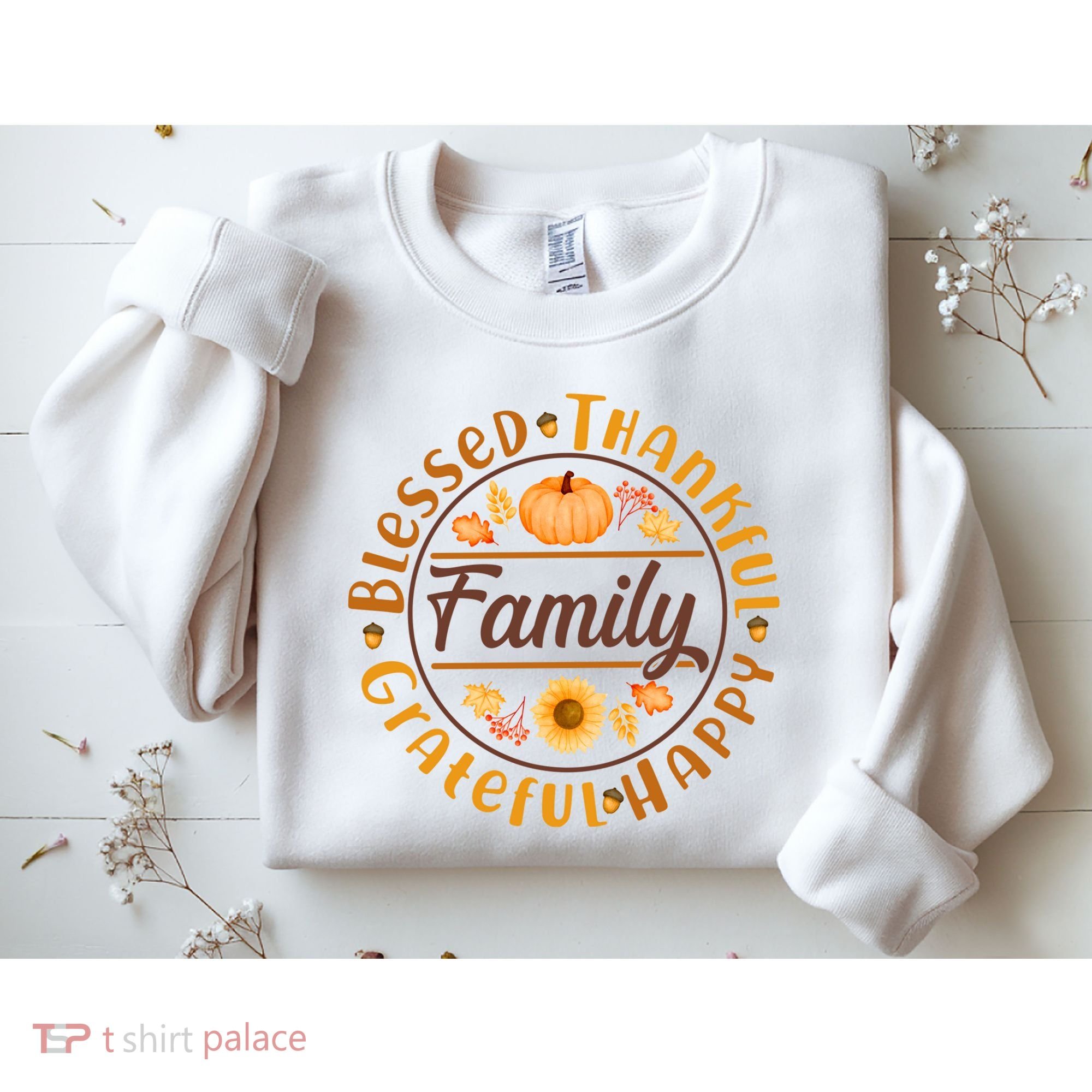 Thanksgiving Family Blessed Thankful Grateful Happy Emblem Sweatshirt