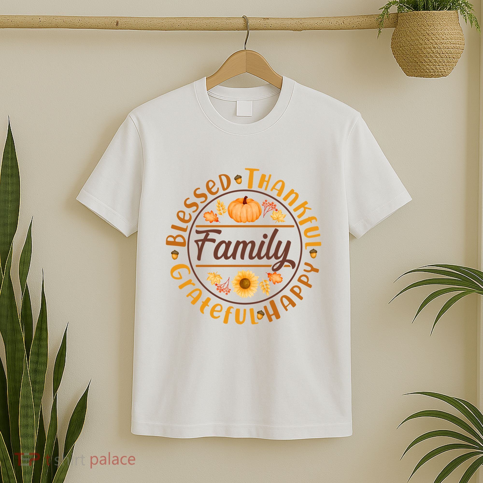 Thanksgiving Family Blessed Thankful Grateful Happy Emblem T-Shirt