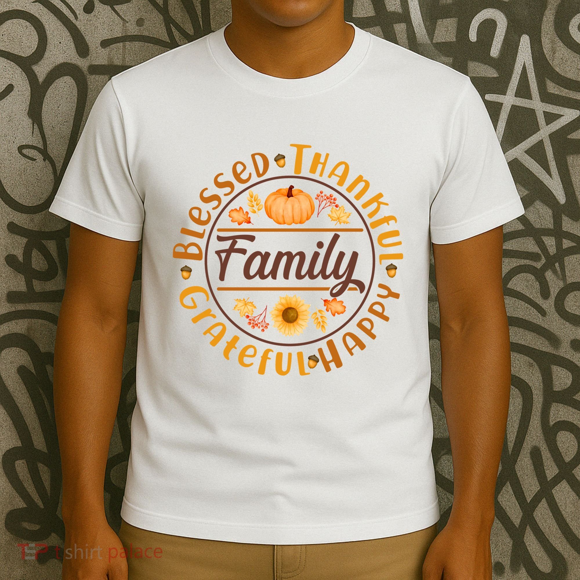 Thanksgiving Family Blessed Thankful Grateful Happy Emblem T-Shirt