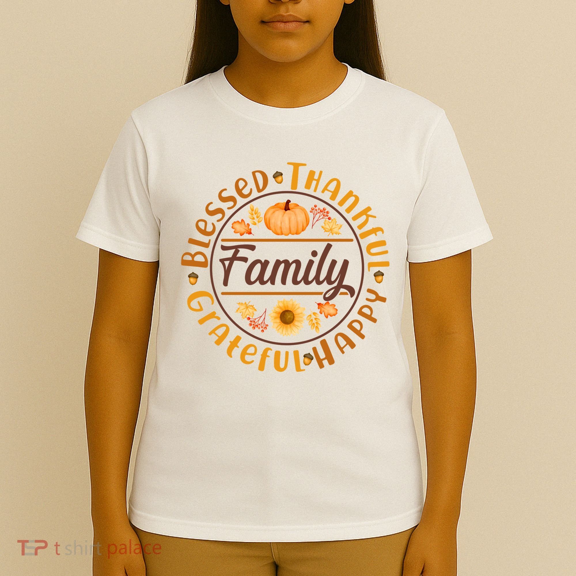 Thanksgiving Family Blessed Thankful Grateful Happy Emblem T-Shirt