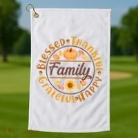 Thanksgiving Family Blessed Thankful Grateful Happy Emblem Golf Towel thumb 1