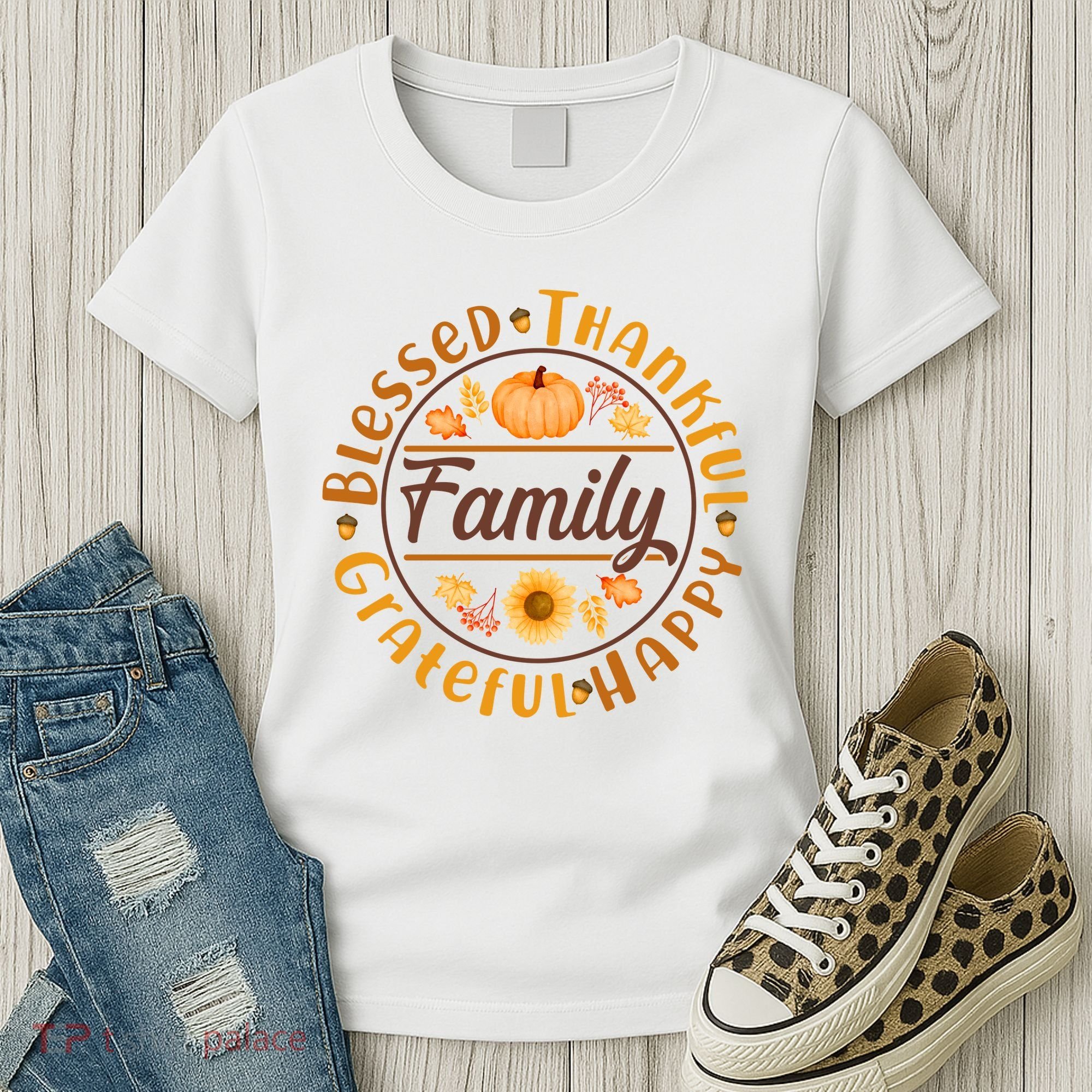 Thanksgiving Family Blessed Thankful Grateful Happy Emblem Women's T-Shirt