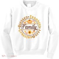 Thanksgiving Family Blessed Thankful Grateful Happy Emblem Kids Sweatshirt thumb 0