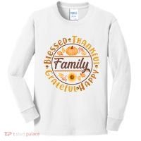 Thanksgiving Family Blessed Thankful Grateful Happy Emblem Kids Long Sleeve Shirt thumb 0
