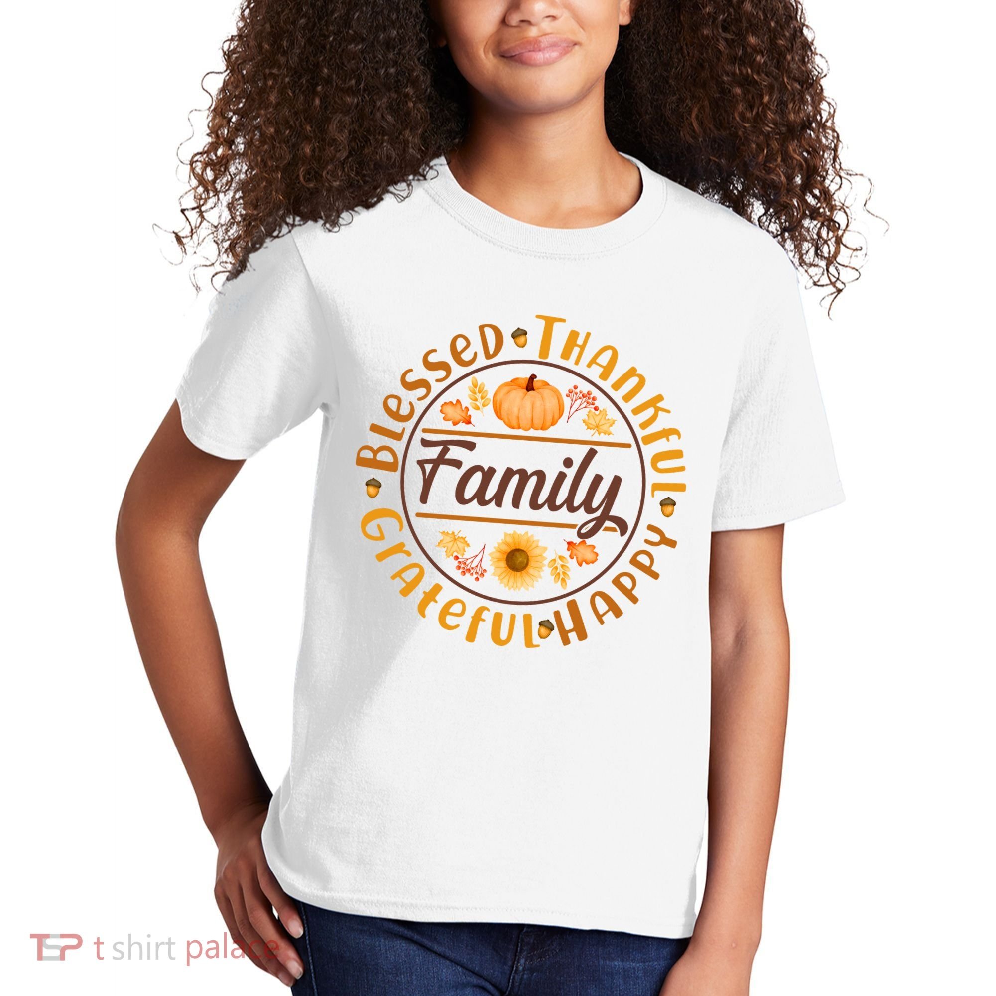 Thanksgiving Family Blessed Thankful Grateful Happy Emblem Kids T-Shirt