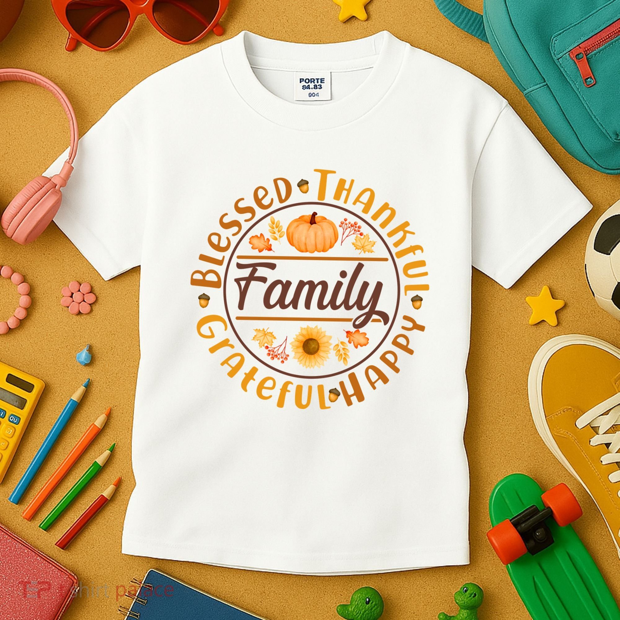 Thanksgiving Family Blessed Thankful Grateful Happy Emblem Kids T-Shirt