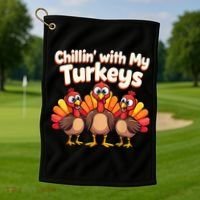 Thanksgiving Family Chillin With My Turkeys Golf Towel thumb 1
