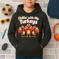 Thanksgiving Family Chillin With My Turkeys Kids Hoodie thumb 2