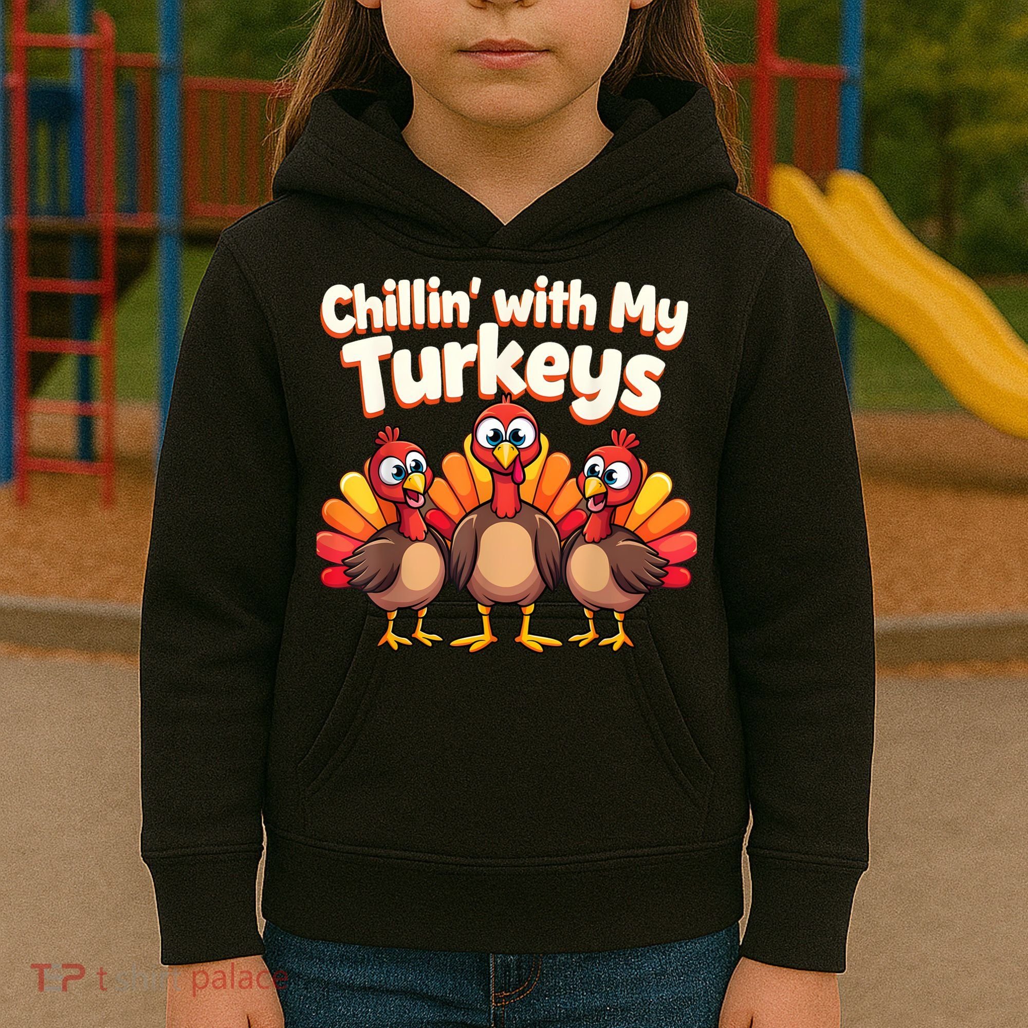 Thanksgiving Family Chillin With My Turkeys Kids Hoodie