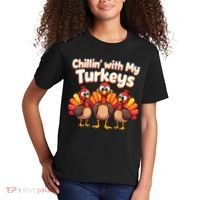 Thanksgiving Family Chillin With My Turkeys Kids T-Shirt thumb 2