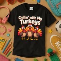 Thanksgiving Family Chillin With My Turkeys Kids T-Shirt thumb 3