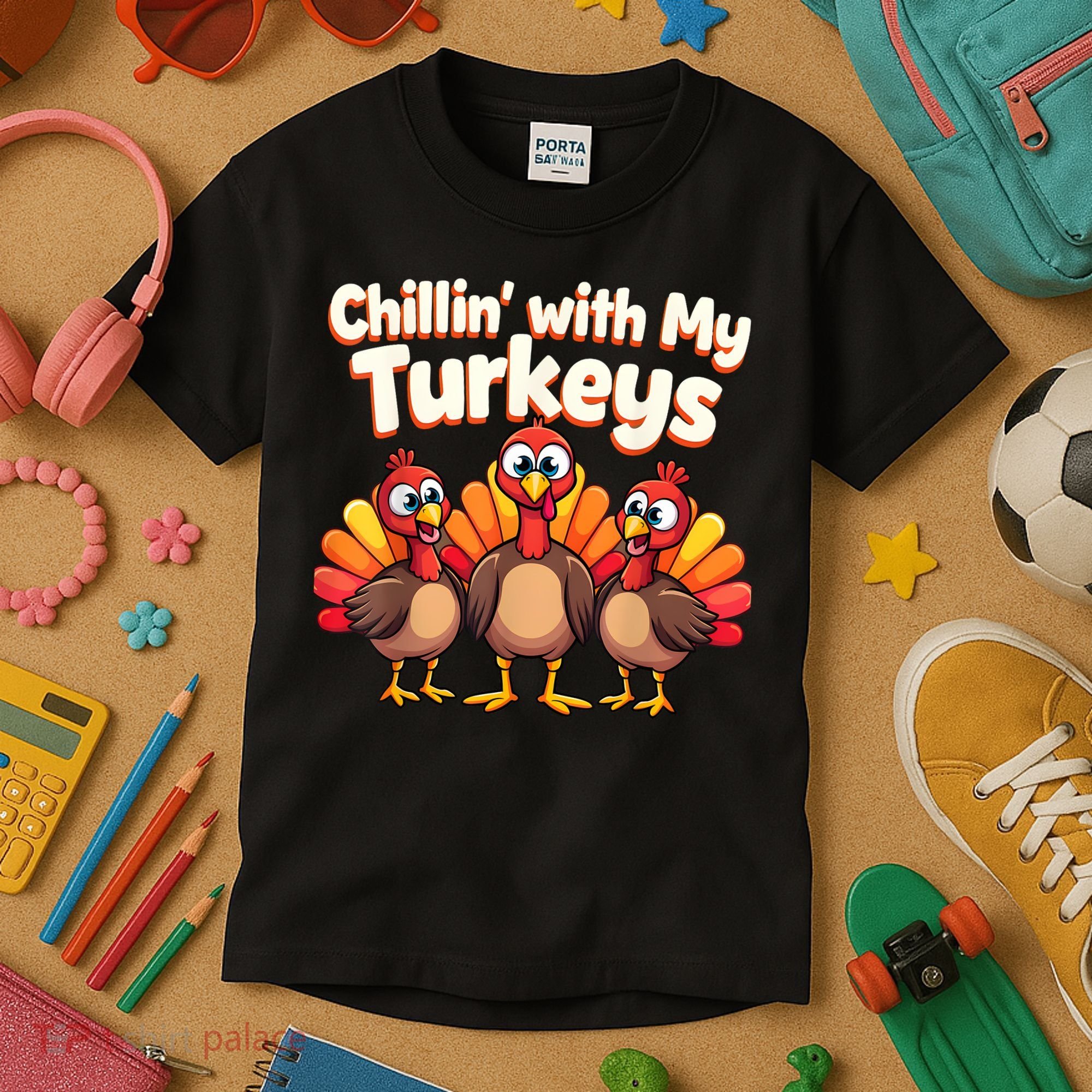 Thanksgiving Family Chillin With My Turkeys Kids T-Shirt