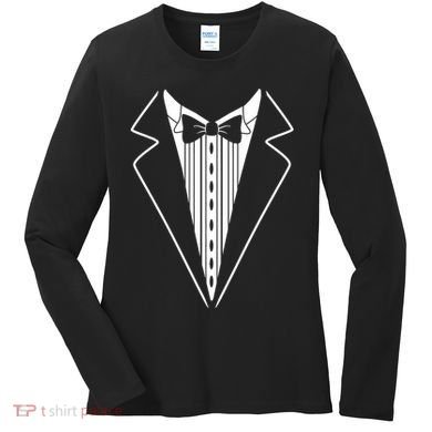 Tuxedo Formal Classic Black White Tux Women's Long Sleeve Shirt