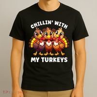 Thanksgiving Family Chillin With My Turkeys Funny T-Shirt thumb 3