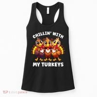 Thanksgiving Family Chillin With My Turkeys Funny Women's Tank Top thumb 0
