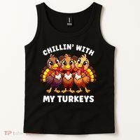 Thanksgiving Family Chillin With My Turkeys Funny Tank Top thumb 2