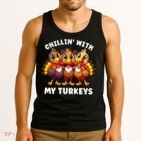 Thanksgiving Family Chillin With My Turkeys Funny Tank Top thumb 3