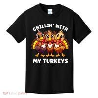 Thanksgiving Family Chillin With My Turkeys Funny Kids T-Shirt thumb 0
