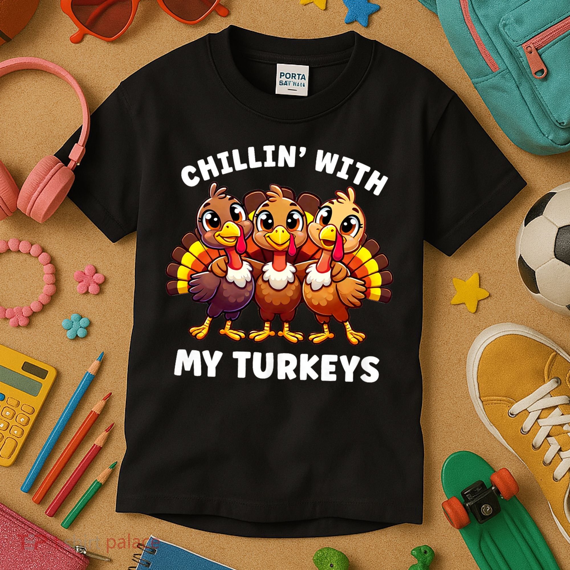 Thanksgiving Family Chillin With My Turkeys Funny Kids T-Shirt