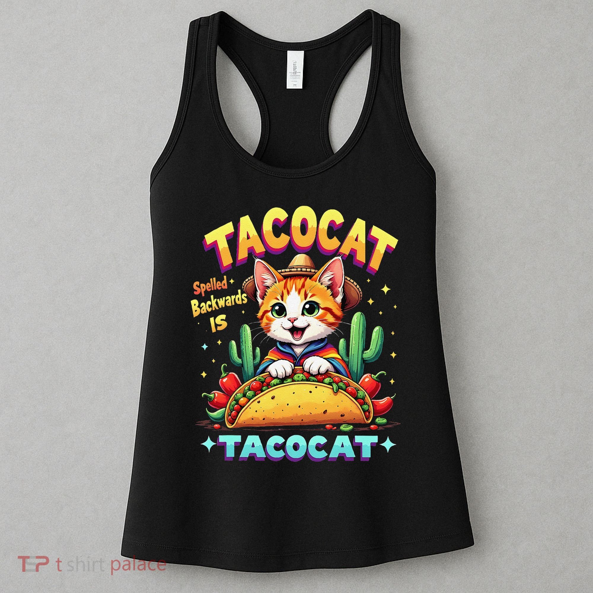 Tacocat Food Cat Lover Spelled Backward Is Tacocat Mexican Women's Tank Top