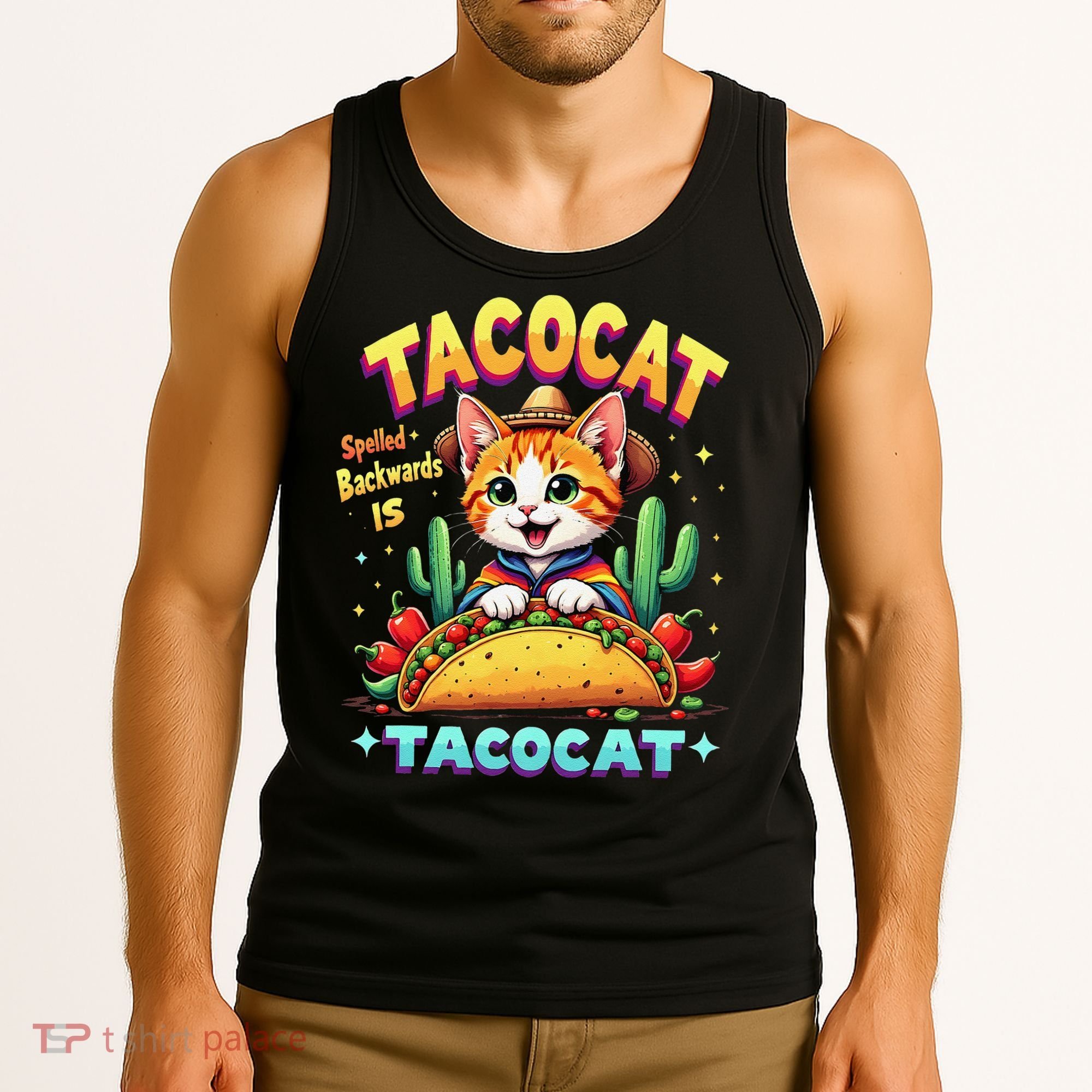 Tacocat Food Cat Lover Spelled Backward Is Tacocat Mexican Tank Top