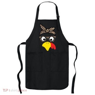 Turkey Face Cheetah Cute Thanksgiving Apron