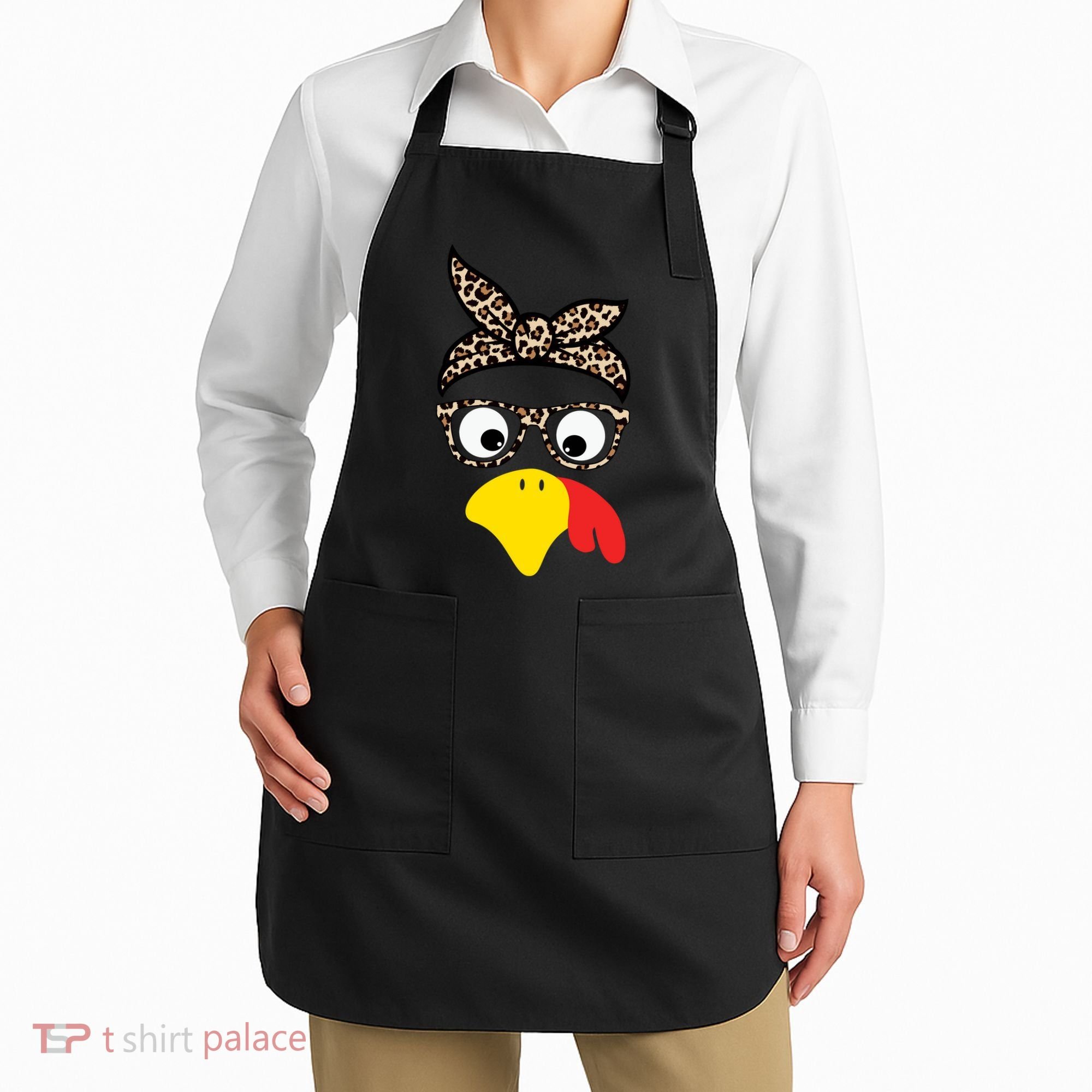 Turkey Face Cheetah Cute Thanksgiving Apron