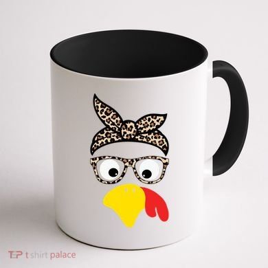 Turkey Face Cheetah Cute Thanksgiving Coffee Mug back