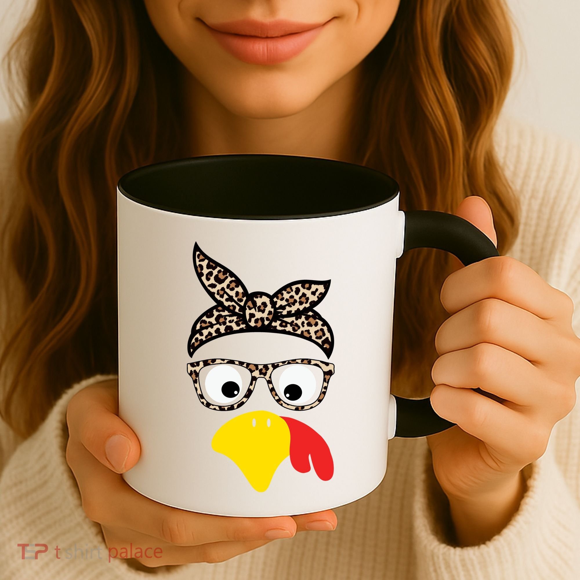 Turkey Face Cheetah Cute Thanksgiving Coffee Mug