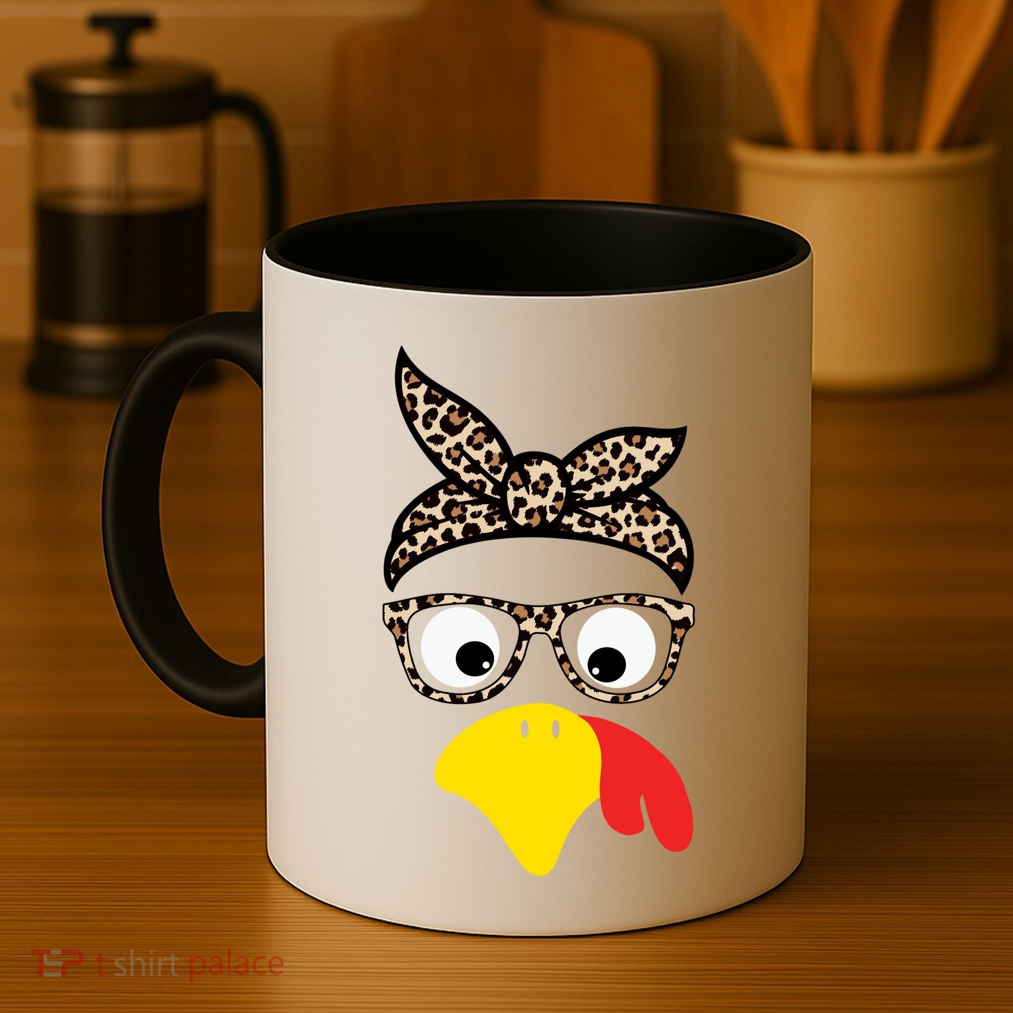 Turkey Face Cheetah Cute Thanksgiving Coffee Mug